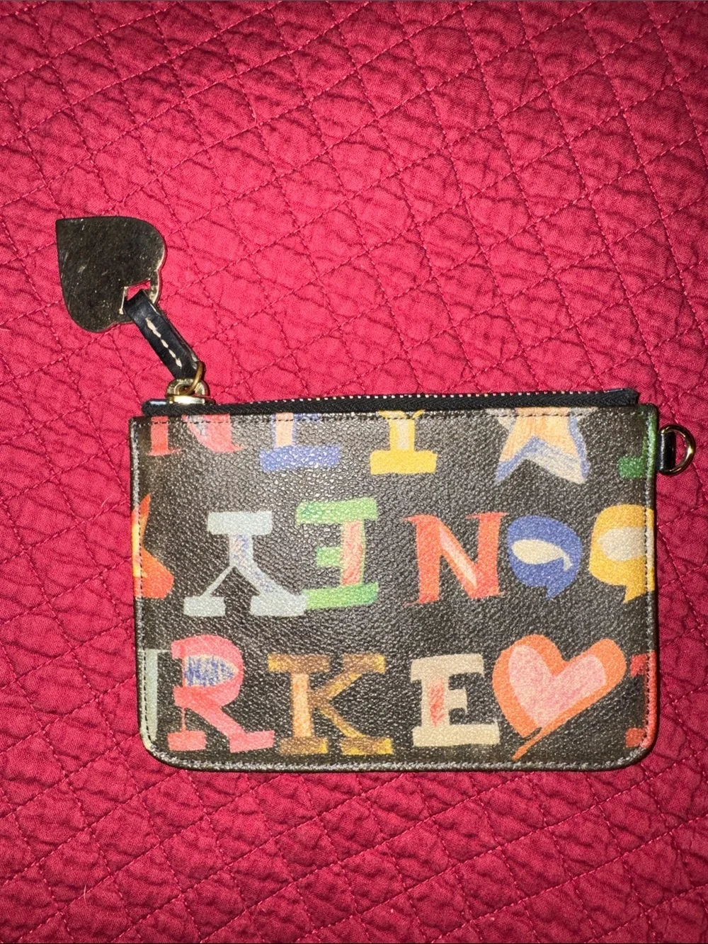 Dooney & Bourke Black Multicolor Heart & Letter Print Wristlet
